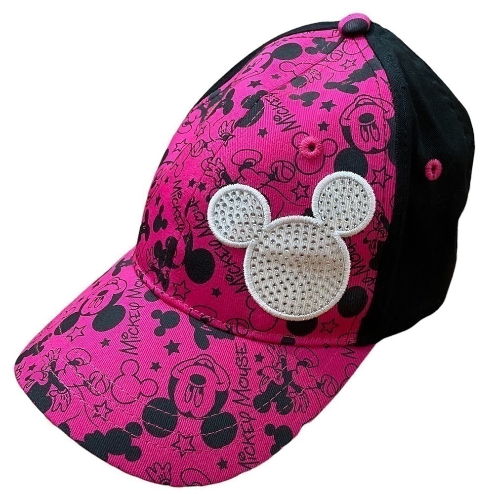 Disney Pink and Black Mickey Mouse Sequin Patch Baseball Cap